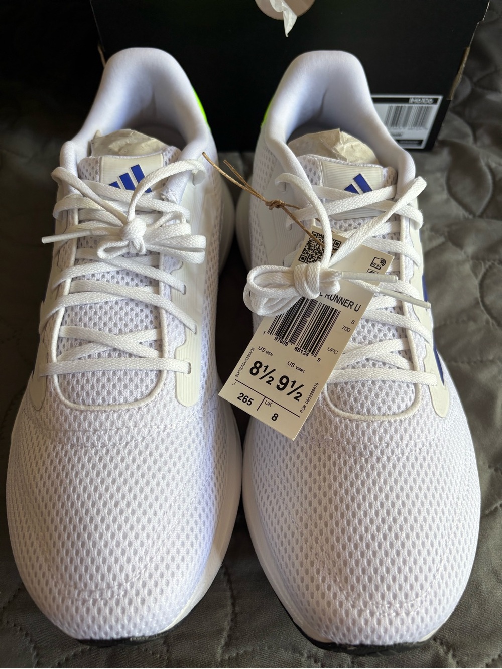 adidas White Mesh Running Shoes with Blue Accents
